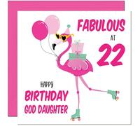 22nd God Daughter Birthday Card - Fabulous Flamingo - Pink Cute God-Daughters Birthday Card for 22 Year old Twenty Two, Twenty Second