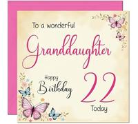22nd Granddaughter Birthday Card - Beautiful Butterfly Floral Granddaughter Birthday Card for 22 Year old Twenty Two, Twenty Second