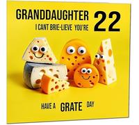 22nd Granddaughter Birthday Card - Cheese Pun Funny Granddaughers Birthday Card for 22 Year old Twenty Two, Twenty Second