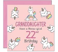 22nd Granddaughter Birthday Card - Funny Cat Cute Granddaughters Birthday Card for 22 Year old Twenty Two, Twenty Second