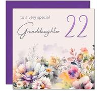 22nd Granddaughter Birthday Card - Purple Floral Granddaughters Birthday Card for 22 Year old Twenty Two, Twenty Second