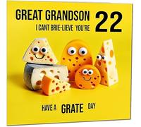22nd Great Grandson Birthday Card - Cheese Pun Funny Great Grandson Birthday Card for 22 Year old Twenty Two, Twenty Second