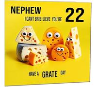 22nd Nephew Birthday Card - Cheese Pun Funny Nephews Birthday Card for 22 Year old Twenty Two, Twenty Second