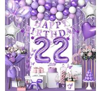 22nd Purple Birthday Decorations for Women, Purple Pink 22nd Birthday Decorations Butterfly Theme Lavender Party Decor Set with Number Balloons, Banner, Sash, Butterfly Stickers