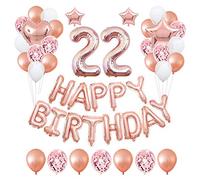 22nd Rose Gold Birthday Party Decorations Pack 48PCS Banner Happy Birthday Decorations for Girls Women Party Supplies Happy Birthday Star Heart Rose Gold Foil Balloons Latex Balloons (22nd)