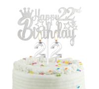 22nd Silver Birthday Cake Candle, Party Candle with Cake Topper, Silver Party Candle Cake Topper for Boys Girls Men Women, 22th Birthday Decoration, Wedding Anniversary