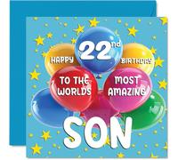22nd Son Birthday Card - World's Most Amazing Son - Happy 22nd Birthday Card from Mum Dad, 145mm Age 22 Greeting Cards
