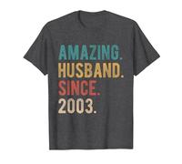 22nd Wedding Anniversary for Him Amazing Husband Since 2003 T-Shirt, Men, Dark Heather Grey, Small