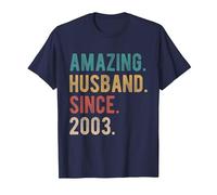 22nd Wedding Anniversary for Him Amazing Husband Since 2003 T-Shirt, Men, Navy Blue, X-Large
