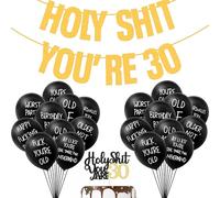 22PCS 30th Birthday Decorations, Funny Party Decor Sign Banner With Cake Topper and Abusive Balloons, Holy Shit You're 30 Decoration Supplies