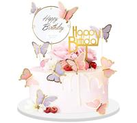22Pcs 3D Purple Pink Butterfly Cake Decoration Sets with Gold " Happy Birthday " Word Acrylic Cake Picks, Mixed Size Butterfly Cake Toppers for Birthday Party Wedding Cake Decor Baby Shower
