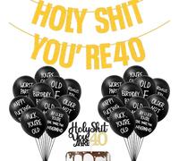 22PCS 40th Birthday Decorations - Funny 'Holy Shit You're 40' Party Decor Sign Banner with Cake Topper and Abusive Balloons