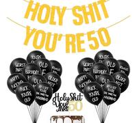 22PCS 50th Birthday Decorations - Funny 'Holy Shit You're 50' Party Decor with Cake Topper and Balloons