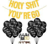 22PCS 60th Birthday Decorations - Funny Party Decor Sign Banner With Cake Topper and Abusive Balloons - Holy Shit You're 60 Party Supplies
