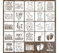 22pcs Baby Paint Stencils for Painting, Baby Shower Animals Stencils for Fabric Painting Baby Shower Template for Baby Onesies Decorating Kit Crafts Bib Bodysuit Bag Shirt Shoes