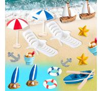 22Pcs Beach Accessories for Family, Miniature Beach Chair with Umbrella, Mini Deck Chair & Small Beach Parasol, Nautical Decor, Mini Zen Garden & Seaside Decorations for Cake or DIY Decor