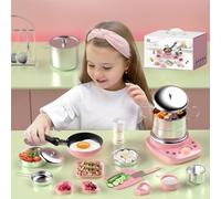 22Pcs Children's Cooking Mini Kitchen Toys,Kids Real easy Bake Cook Set, Cooking Play Pots,Pans,Accessories,Tool(Pink)