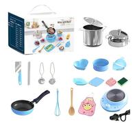 22Pcs Cooking Mini Kitchen Toys, Real easy Bake Cook Set, Pretend Play Pots Pans Accessories Tool or Beginner Cooking Education (blue)