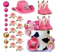 22PCS Cowgirl Cake Decorations Cowgirl Hat and Boot Cake Toppers Western Cowgirl Birthday Baby Shower for Western Theme Party Favors Supplies