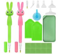 22Pcs Diamond Art Painting Pen, AIFUDA Rabbit Shape Diamond Art Accessories and Tools Art Sticky Drill Dot Pen with Drill Pen Grip and Tray for DIY Craft 5D Diamond Art Painting