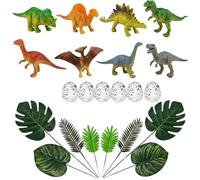 22pcs Dinosaur Cake Toppers Set,Dinosaurs Birthday Decoration, Dinosaur Party Decorations with Dinosaur Eggs and Tropical Leaves, Dinosaur Themed Cake Topper
