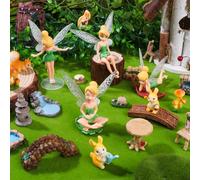 22Pcs Fairy Garden Accessories Miniature Fairies Figures Garden Table and Chairs Set Resin Mini Mushroom Hedgehogs Animals Lights Bridge Arch for Micro Landscape Plant Pots Dollhouse Cake Decor