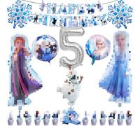 22PCS Frozen 5th Party Birth day Decorations Happy Birthday Balloons, Birth day Banner, Cake Decorations 5th Elsa Birthday Decoration for Girls, Princess Girls Party