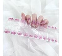 22PCS Gel Nail Stickers, Semi Cured Nail Wraps Purple Glitter Self-Adhesive Gel Nails Strips, Full Wraps Nails Polish Stickers with Soft Glossy Gels Finish, French Manicure Sticker for Women and Girls