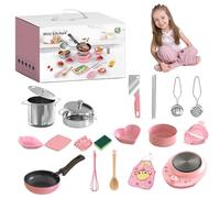 22pcs Kids Cooking Set Toy, Children's Real Cooking Mini Kitchen Toys, Kids Real Kitchen Playset, Easy Bake Cook Set, Real Food Making for Children 7-14 Beginner Cooking Educational Toys Gift (pink)