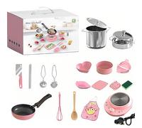 22Pcs Kids Cooking Sets Real, Real Cooking Kitchen Accessories, Kid Safe Montessori Mini Kitchen Tools with Electric Furnace,Pot,Knife ect for Aged 3+ Boys Girls Food Making, Education Tools (Pink)