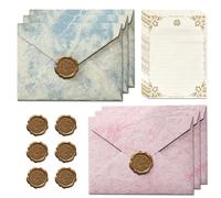 22Pcs Letter Writing Set, Vintage Letter Paper and Envelopes Sets, 10 Writing Paper and 6 Wax Seal Stickers, Writing Paper and Envelopes Sets for Birthday, Love Letter, Dark Blue & Light Pink