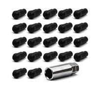 22pcs M12x1.5 Hex 17mm Open End Black Wheel Lug Nuts with 1 Socket Key,Taper Acorn Seat, Forged Locknut Racing Nut