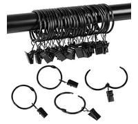 22Pcs metal curtain rings set, black with clips, Curtain rings to open for windows, doors shower curtains, 32mm inner diameter, Sturdy curtain rings black made of metal