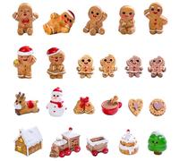 22Pcs Mini Gingerbread Figurines Resin Christmas Miniature Ornaments Tiny Gingerbread Christmas Tree Snowman Reindeer Winter Decoration for Crafts Garden Landscape Table Dollhouse Bonsai Party Favors