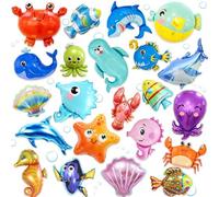 22PCS Mini Ocean Animal Foil Balloons,Cute Underwater Theme Balloons (Dolphin, Turtle, Octopus, Shark) for Kids' Birthday Party, Baby Shower,Ocean-Themed Decorations for Boys & Girls