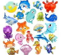 22PCS Mini Ocean Animal Foil Balloons, Premium Safe Underwater Creatures for Birthday Party, Ocean-Themed Decorations | Abundant Adorable Dolphins, Turtles, Sharks