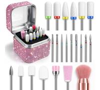 22PCS Nail Drill Bits with Holder Case for Remove Acrylic Cuticle Quickly | Beginner-Friendly | 3/32'' Professional Ceramic &Diamond Carbide E-file Nail Bits for Manicure Pedicure Nail Art Cuticle Prep