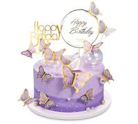 22Pcs Personalised 3D Butterfly Cake Toppers, Birthday & Wedding Party Food Decorations, Acrylic (Purple)