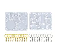 22Pcs Pet Tag Silicone Mold Dog Bone Keychain Mold with Hanging-Hole for Pendant Jewelry Making Cat-Paw Resin Silicone Dog Tag Molds for Resin