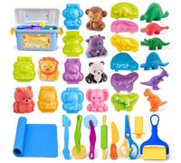 22Pcs Play Dough Tools for Toddlers Age 3+, Preschool Clay Accessories with Storage Box, Silicone Mat, Rolling Pins, Safety Scissors, Mini Knife, 3D Dino & Animal Moulds, Gift for Boys Girls