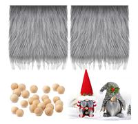 22Pcs Pre-Cut Gnome Beard Faux Fur Fabric and Wooden Balls Set Set Include 52x52cm White Fur Fabric Squares Patches 20 Pieces Wood Craft Balls for DIY Gnome Beard,Craft,Sewing Costume(Grey)