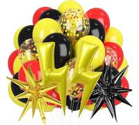 22pcs Red Yellow Black Balloons Set, with Colorful Balloons, Confetti, Explosive Stars, Lightning Balloon, Gold Ribbon, for Kids Theme Party Anime/Birthday/Baby Shower Decorations