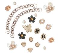 22PCS Rhinestone Shoe Charms for Women Girls, Lovely Gold Charms Insert Pearls Butterfly Flowers and Chain，Sparkling Removable Shoe Accessories for Clogs, Sandals | Flower Pearl Decorations, Party