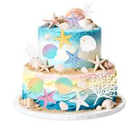 22PCS Sea Shells Starfish Cake Decorations Set,Ocean Theme Cake Toppers with Coral Shell Designs,Under the Sea Cake Decor for Beach Wedding,Summer Party,Mermaid or Ocean Celebration