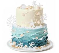 22PCS Sea Shells Starfish Cake Decorations Set,Ocean Theme Cake Toppers with Coral Shell Designs,Under the Sea Cake Decor for Beach Wedding,Summer Party,Mermaid or Ocean Celebration