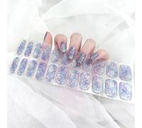 22PCS Semi Cured Gel Nail Polish Strips, Soft Self-Adhesive Gel Nail Stickers, French Tip Salon-Quality Gel Nail Wraps Glossy Women Girls Nail Art Accessories, UV/LED Lamp Required - Magic Purple