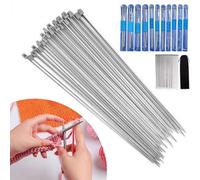 22Pcs Sewing Knitting Needle Set 2mm-8mm Stainless Steel Single Pointed 25Cm+Bag