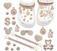 22pcs Shoe Charms for Croc Charms, Crystal Diamond Shoe Charms for Clog Shoes, Metal Crystal Rhinestone Clog Shoe Accessories for Women Girls Party Favors Birthday Party Gift