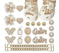 22Pcs Shoe Charms for Croc Charms Gold Crystal Rhinestone Shoe Decorations