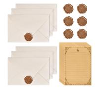 22Pcs Vintage Writing Paper Set, Stationery Paper and Envelopes Set, 10 A5 Vintage Kraft Letter Paper, 6 Linen Texture Envelopes and 6 Wax Seal, for Birthday, Wedding Invitations, Greeting (White)